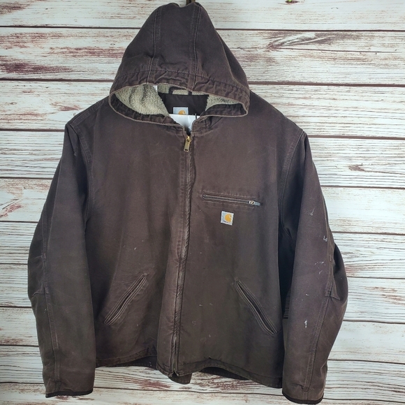 Carhartt Other - Carhartt Men's 3XL Brown Fleece Sherpa Lined Hooded Duck Canvas Jacket Coat